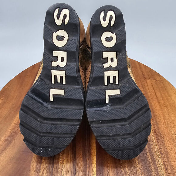 Sorel Lexie Boots Women's 5 Brown Leather Leopard Print Hidden Wedge Lace Up - Picture 9 of 10